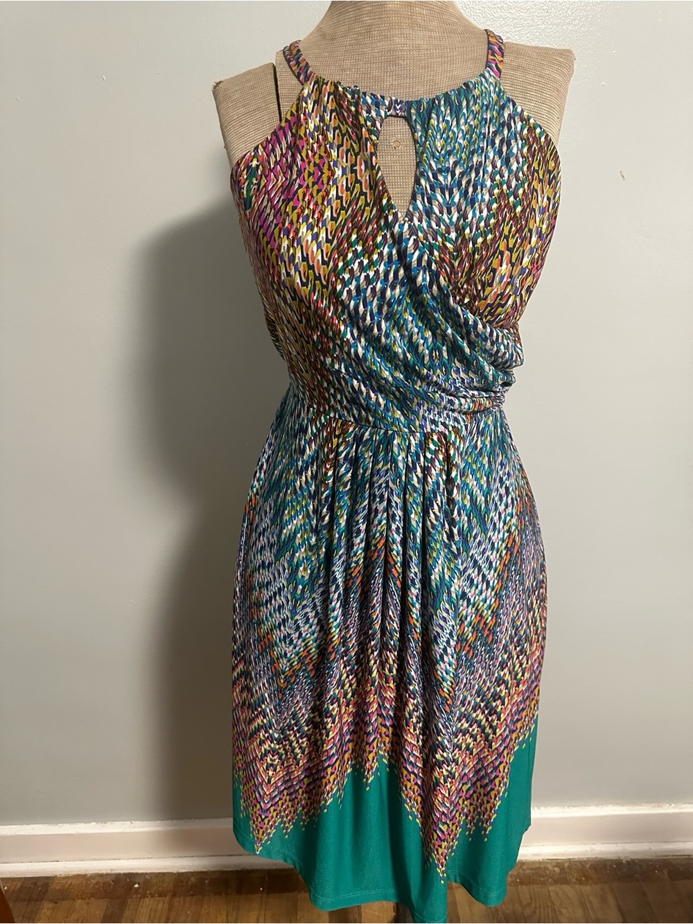 Enfocus Studio Multicolor Halter Midi Dress with Teal Hem